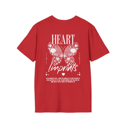 Heart Imprints T-Shirt –  Butterfly filled with Floral and Fingerprints and Typography Front and Back Design