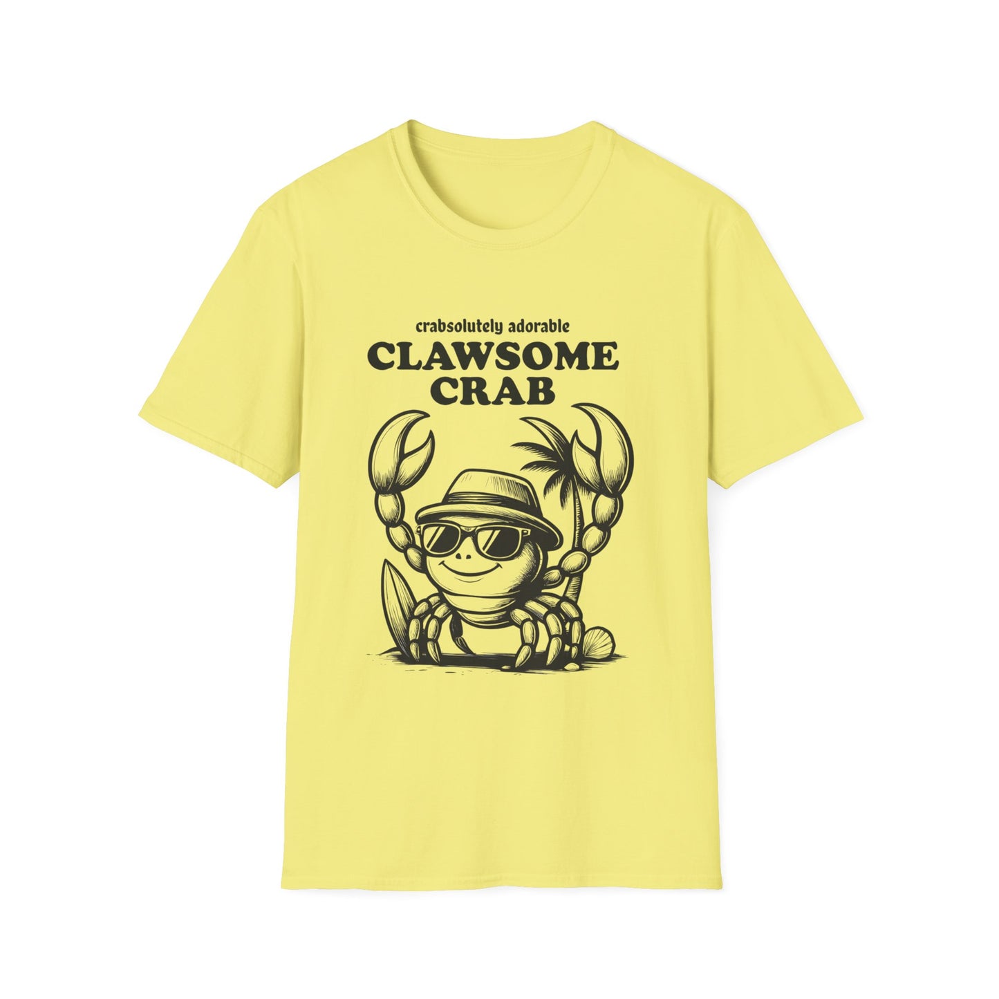 Crabsolutely Adorable Clawsome Crab  - Playful Cartoon Crab With Sunglasses And Palm Tree T-Shirt