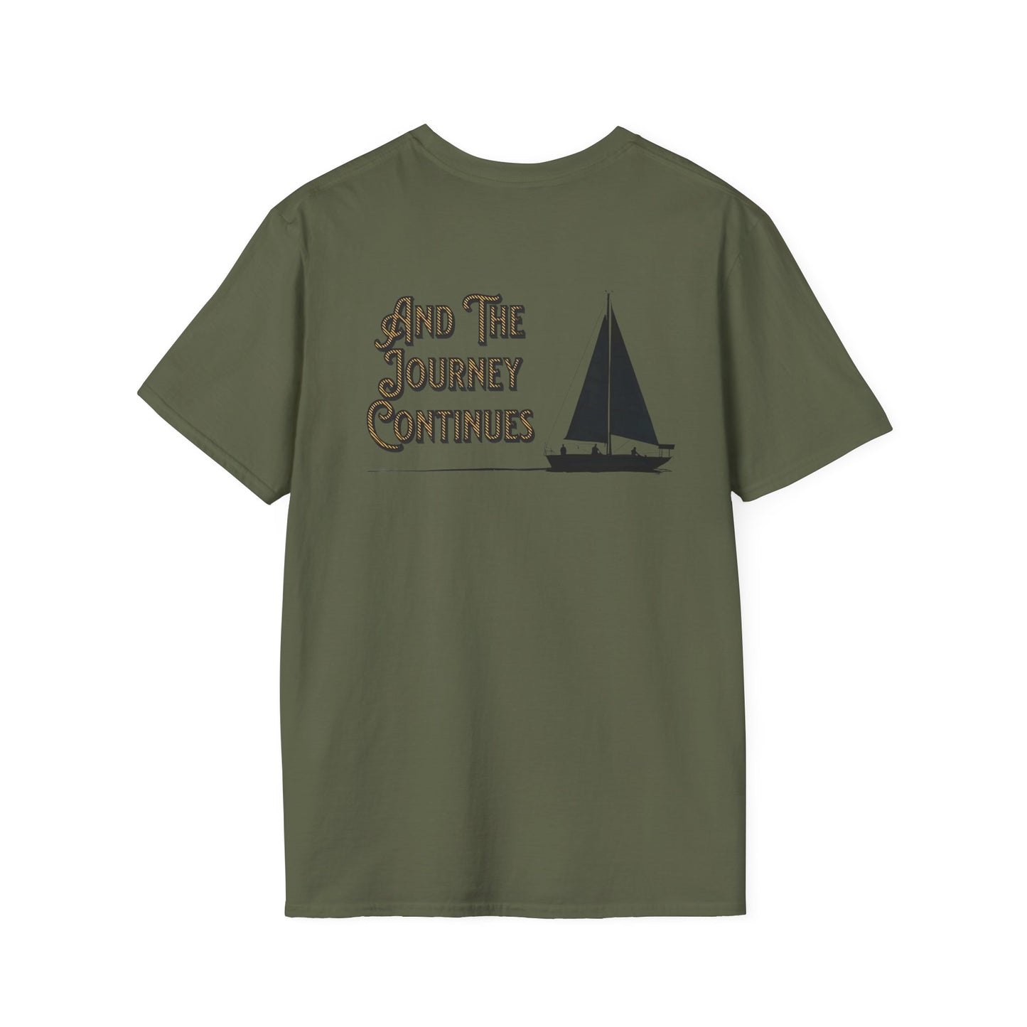 And The Journey Continues -  Minimalist Silhouette Sailboat T-Shirt