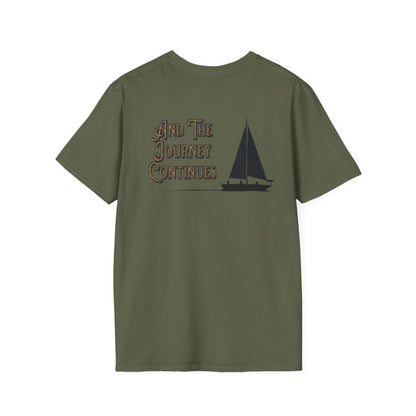 And The Journey Continues -  Minimalist Silhouette Sailboat T-Shirt