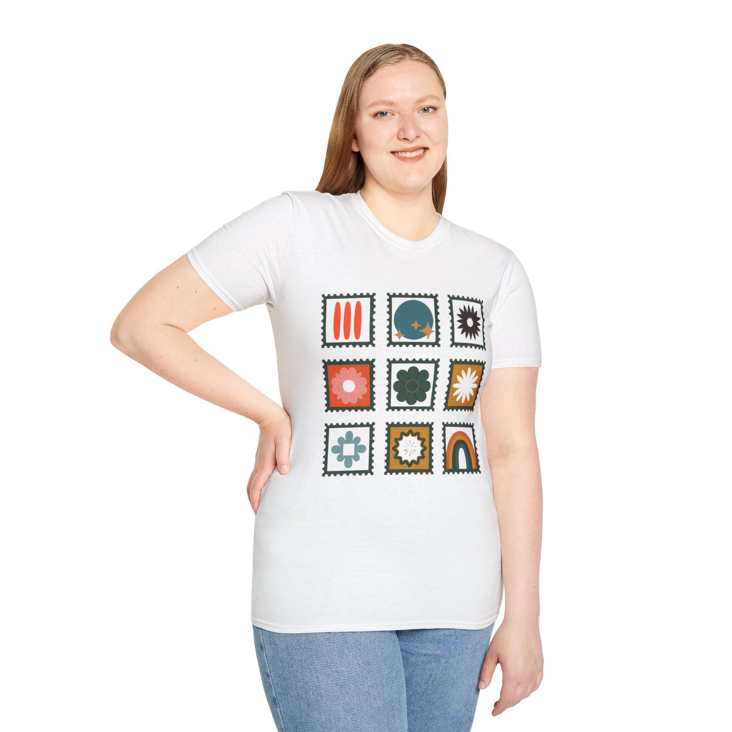Vibrant Stamp Abstract Floral Grid T-Shirt