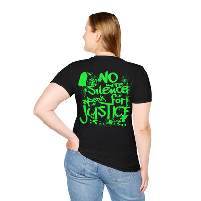 No More Silence, Speak for Justice - Graffiti Typography Activism Front and Back design T-Shirt