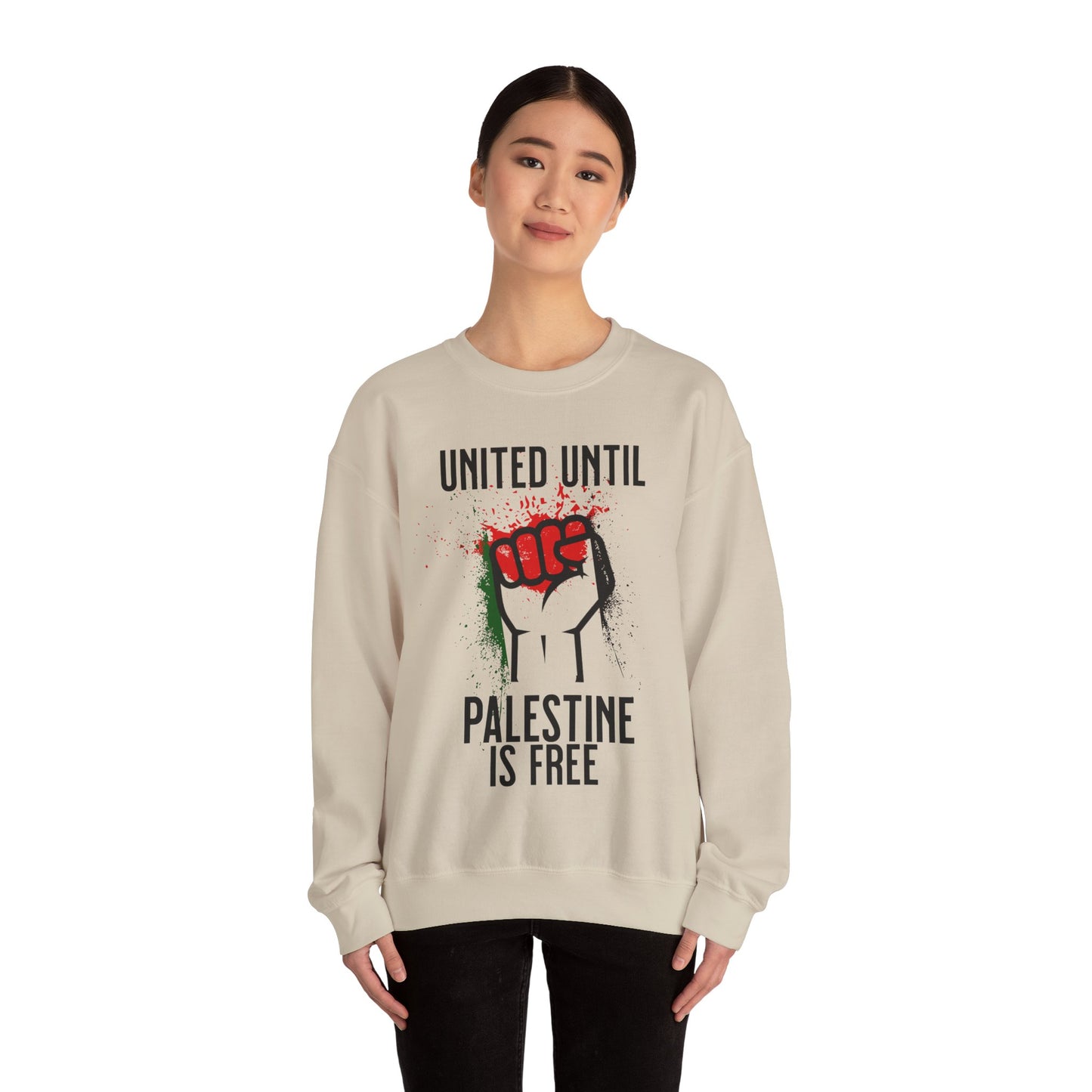 United Until Palestine Is Free - Activism Hand Palestinian Flag Front and Back Design Sweatshirt