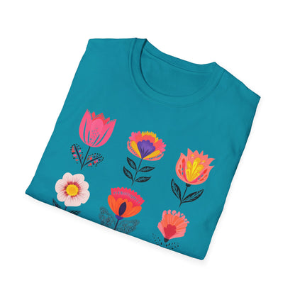 Vibrant Boho Grid Flowers T-Shirt