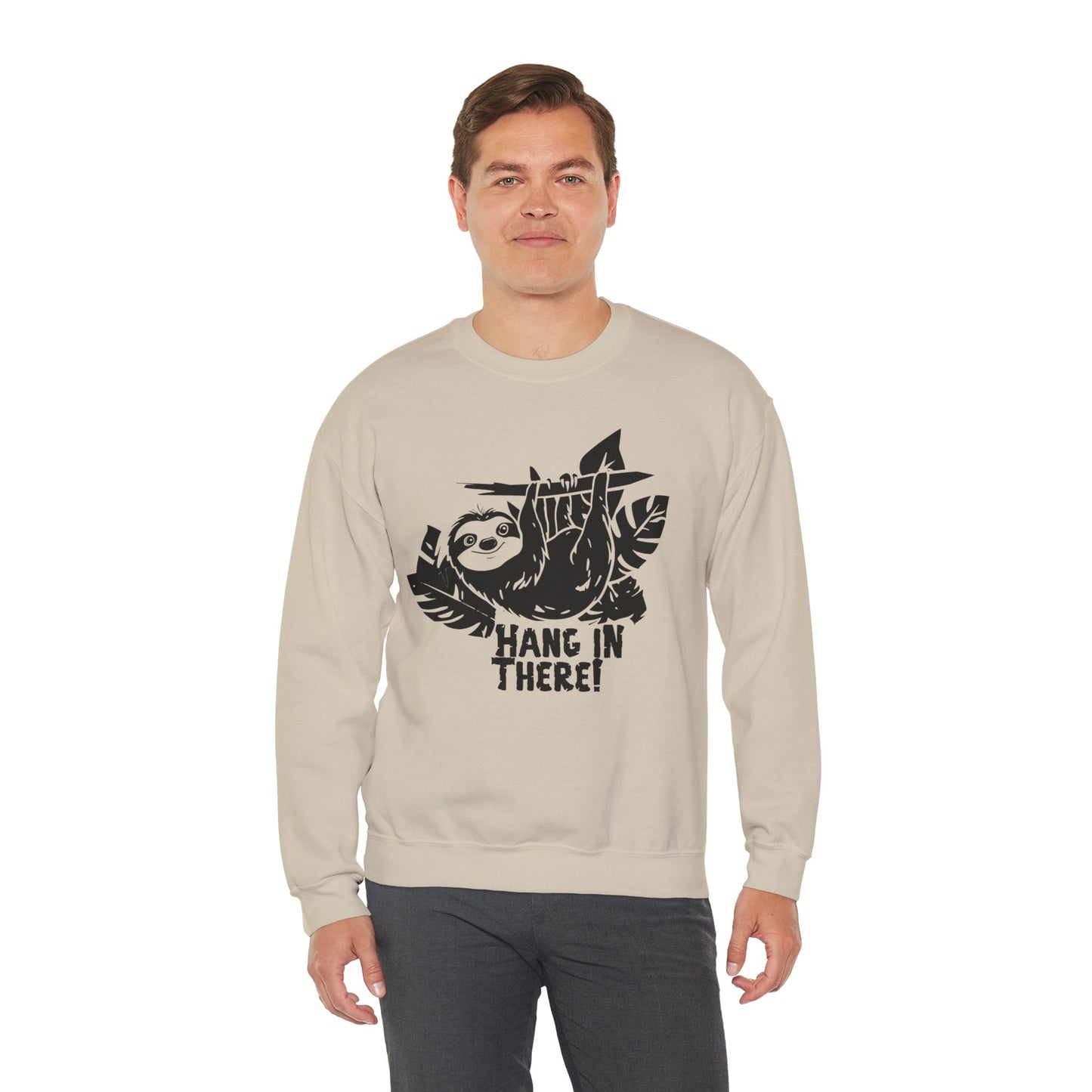 Hang In There! - Playful Minimalistic Sloth Silhouette Hanging Upside Down Sweatshirt