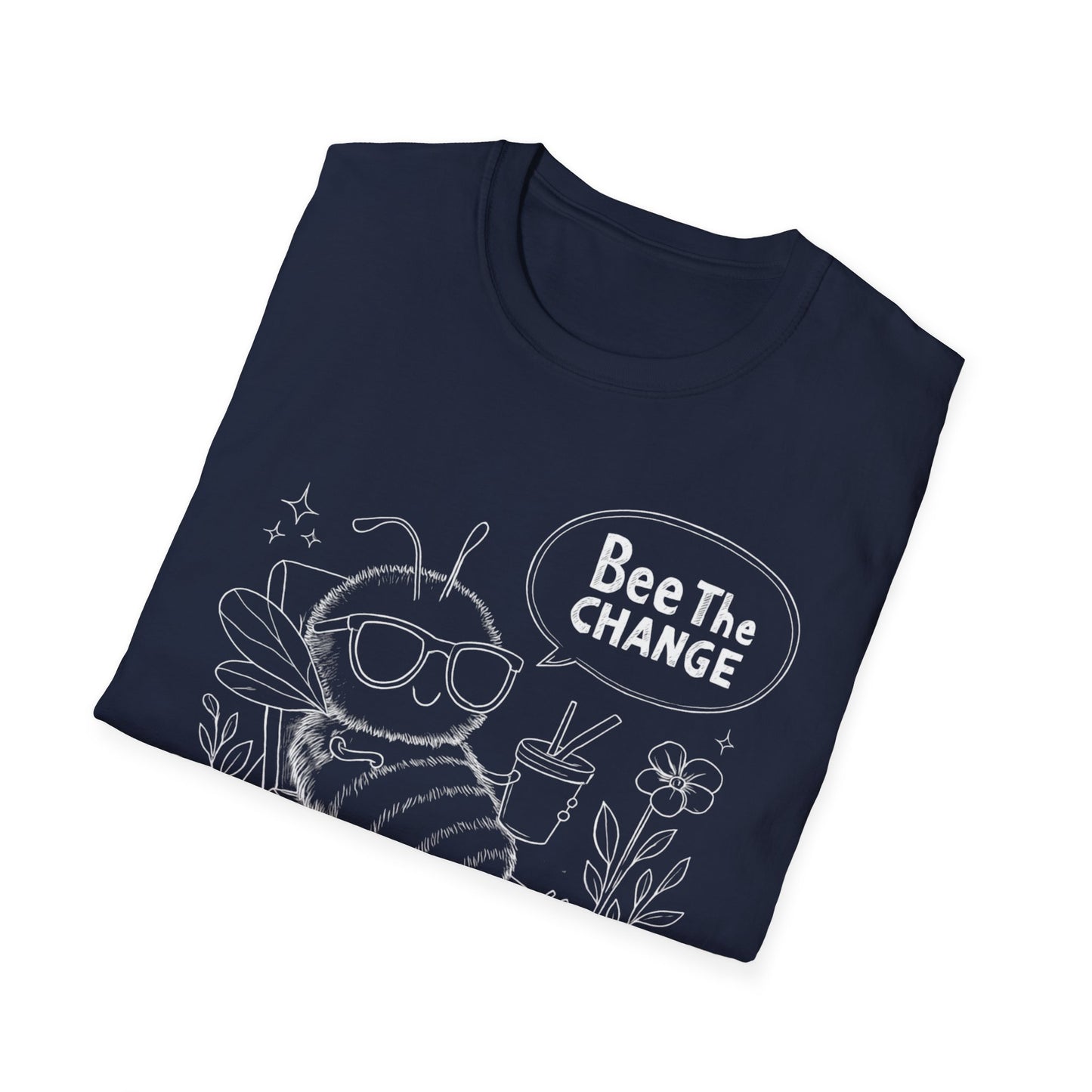 Bee The Change - Playful Cartoon Bee Outline With Sunglasses Relaxing With A Drink T-Shirt