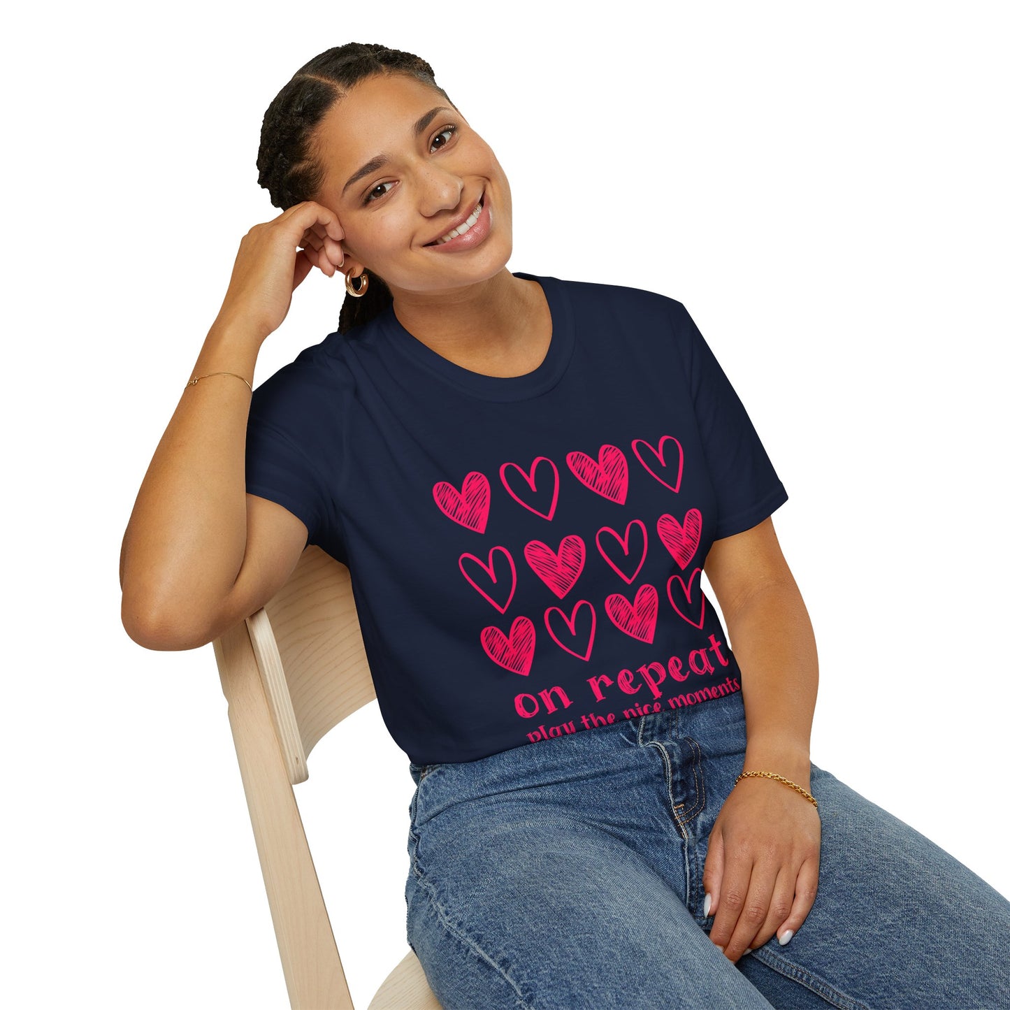 On Repeat, Play The Nice Moments - Monochrome Hearts Grid T-Shirt