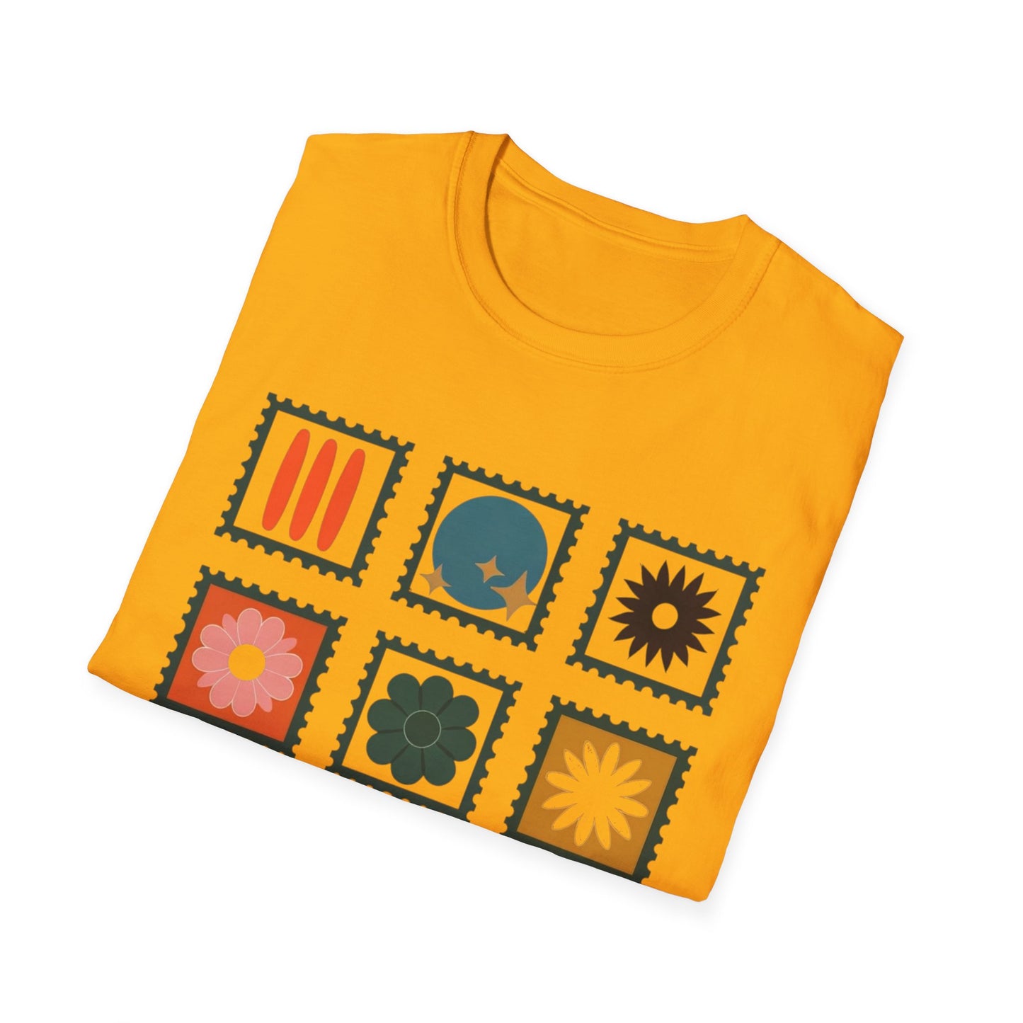Vibrant Stamp Abstract Floral Grid T-Shirt