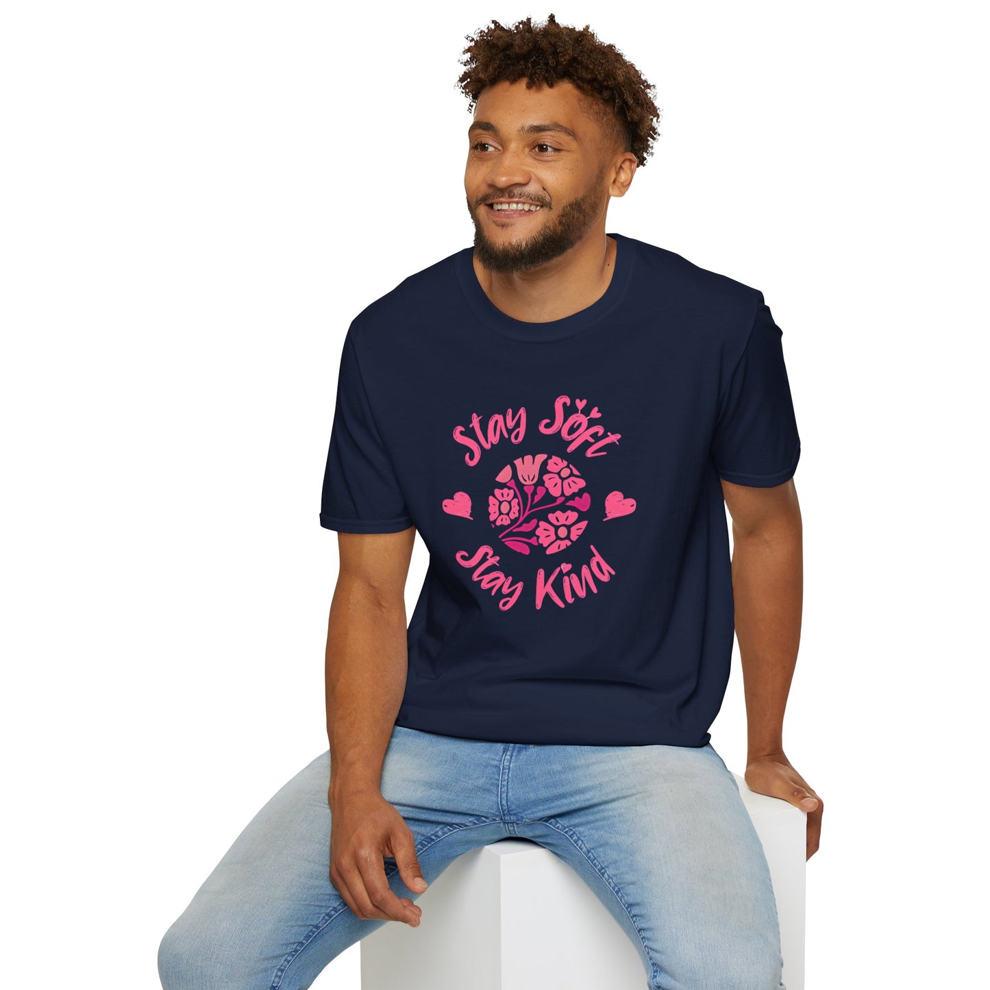 Stay Soft Stay Kind - Vibrant Boho Pink Flowers T-Shirt