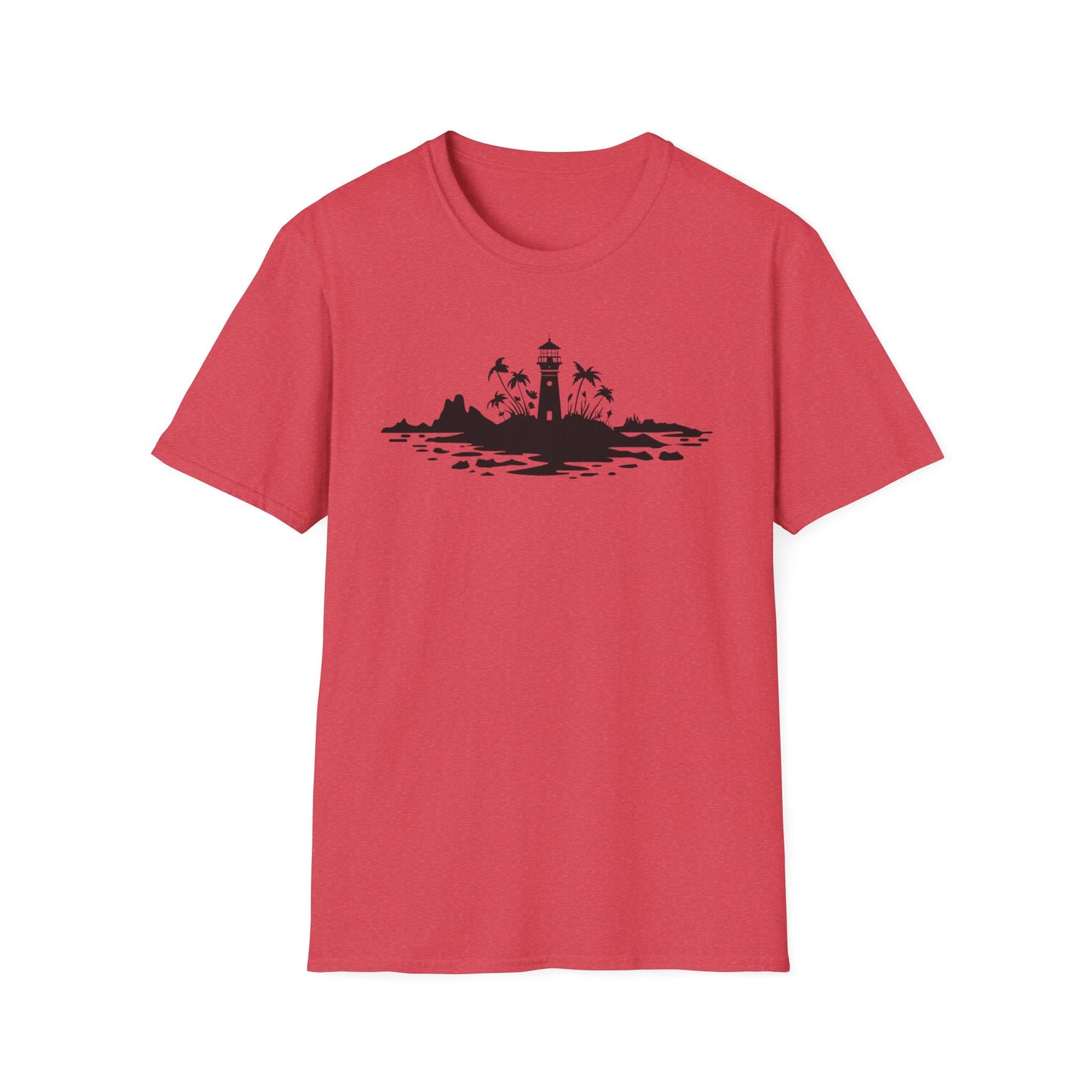 Minimalistic Silhouette Lighthouse, Island, Palms and Florals T-Shirt