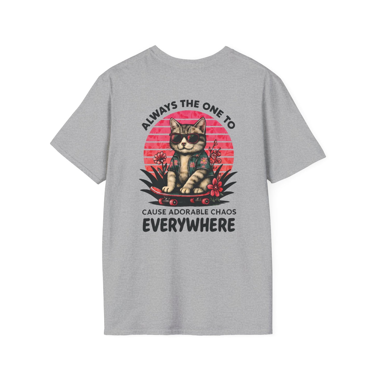 Vibrant Sunset Playful Cat on Skateboard Graphic T-Shirt  - Always The One To Cause Adorable Chaos Everywhere