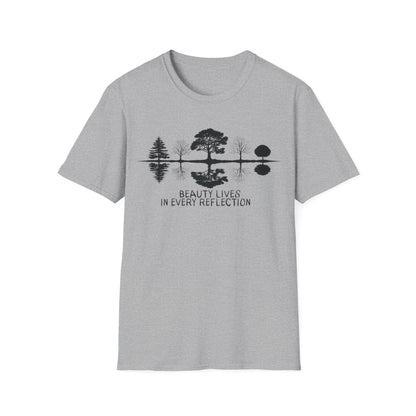 Beauty Lives In Every Reflection - Monochrome Silhouette Trees With Reflection In Water T-Shirt