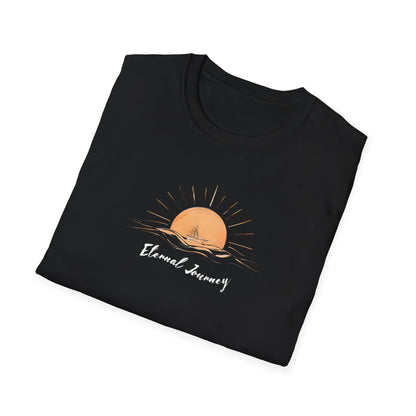 Eternal Journey T-Shirt - Minimalist Sun With Sailing Ship - Nature Scene Line Art Design