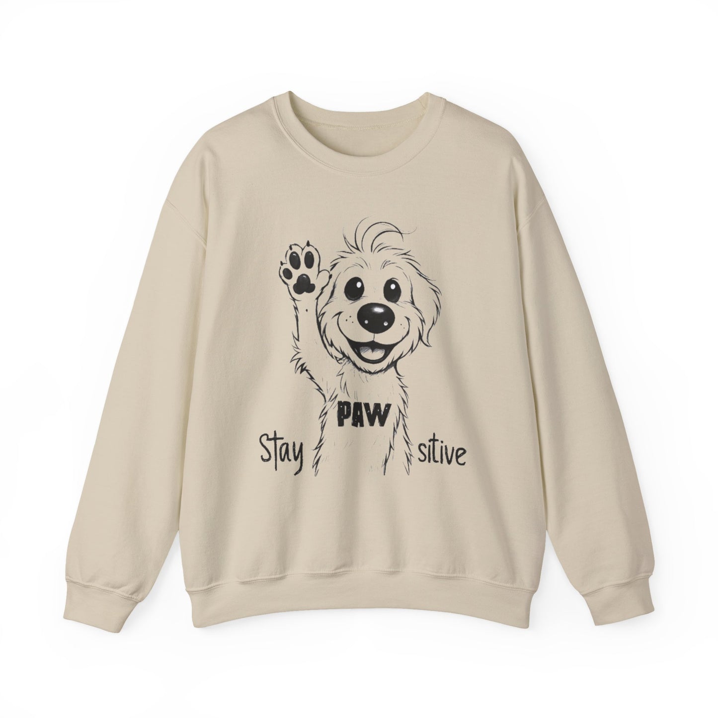 Stay Positive - Cartoon Playful Dog with Paw Raised High Sweatshirt