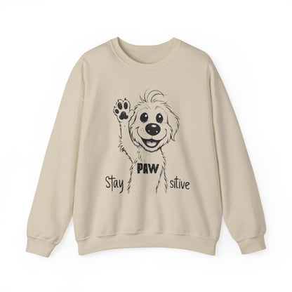 Stay Positive - Cartoon Playful Dog with Paw Raised High Sweatshirt