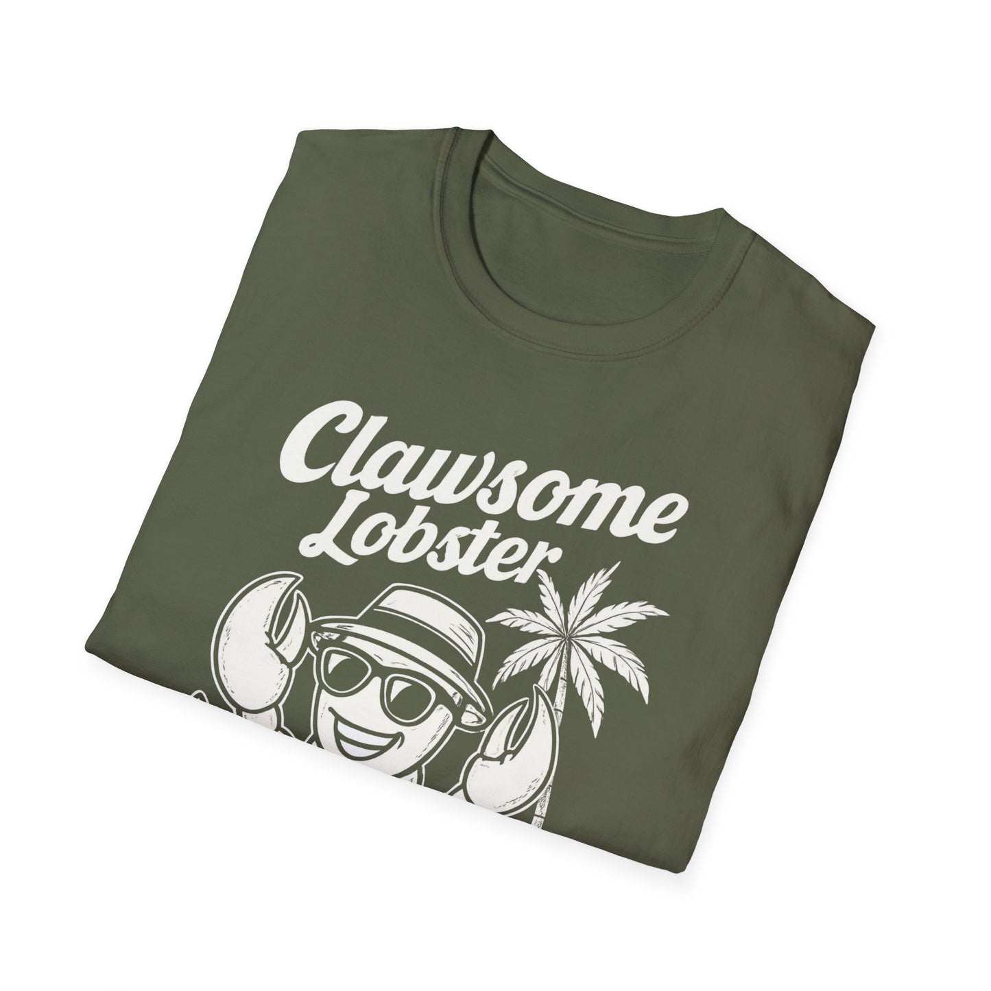 White Retro Clawsome Lobster T-Shirt - Lobster with Sunglasses Enjoying Beach Design