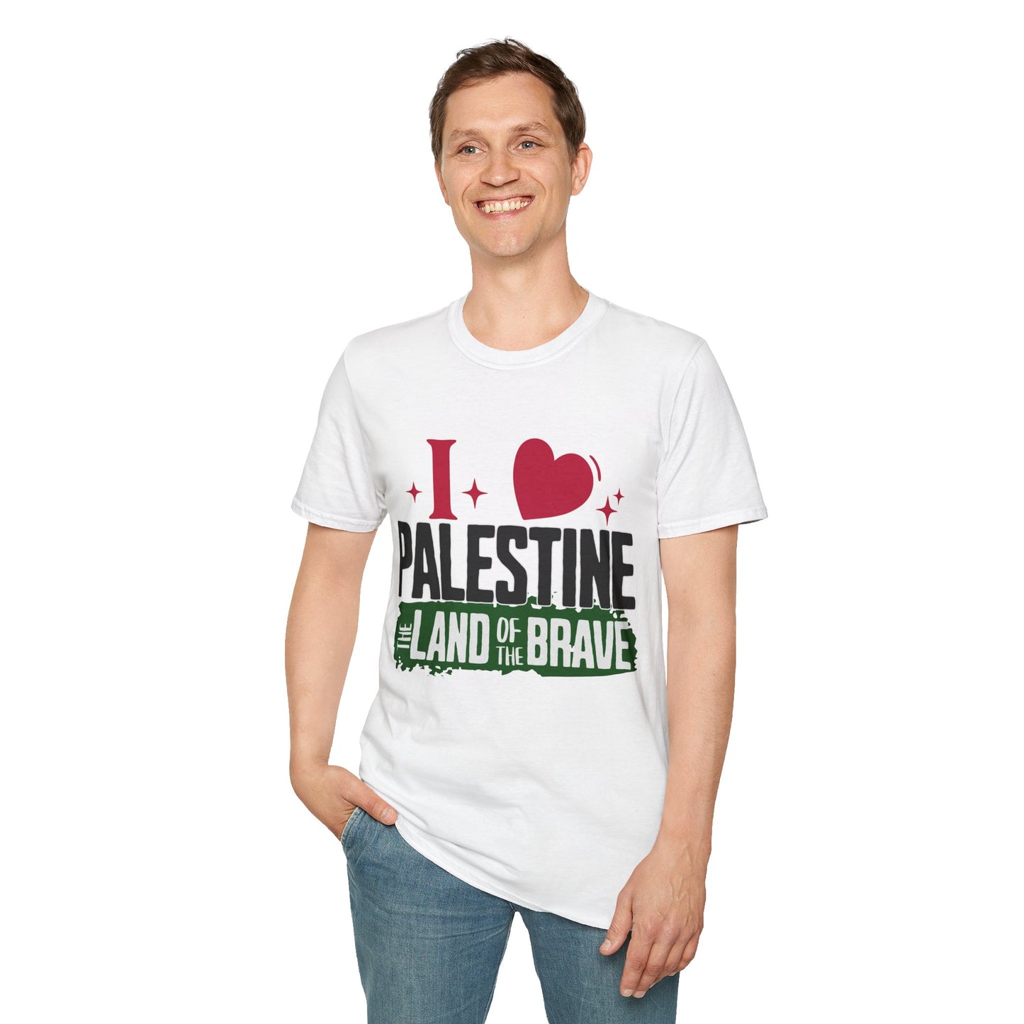 I Love Palestine, The Land Of The Brave - Typography T-Shirt