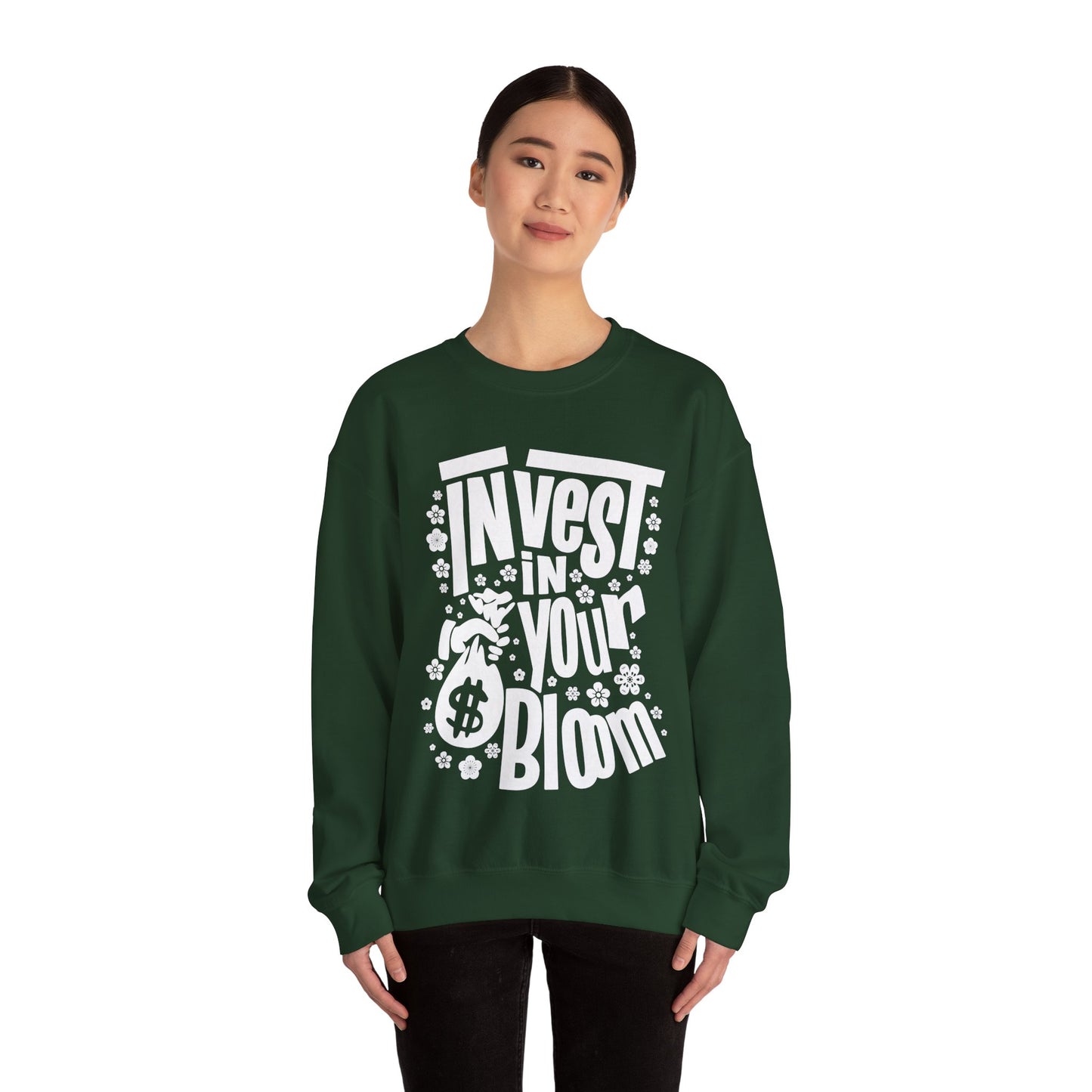Invest In Your Bloom - Monochrome Floral Typography Sweatshirt