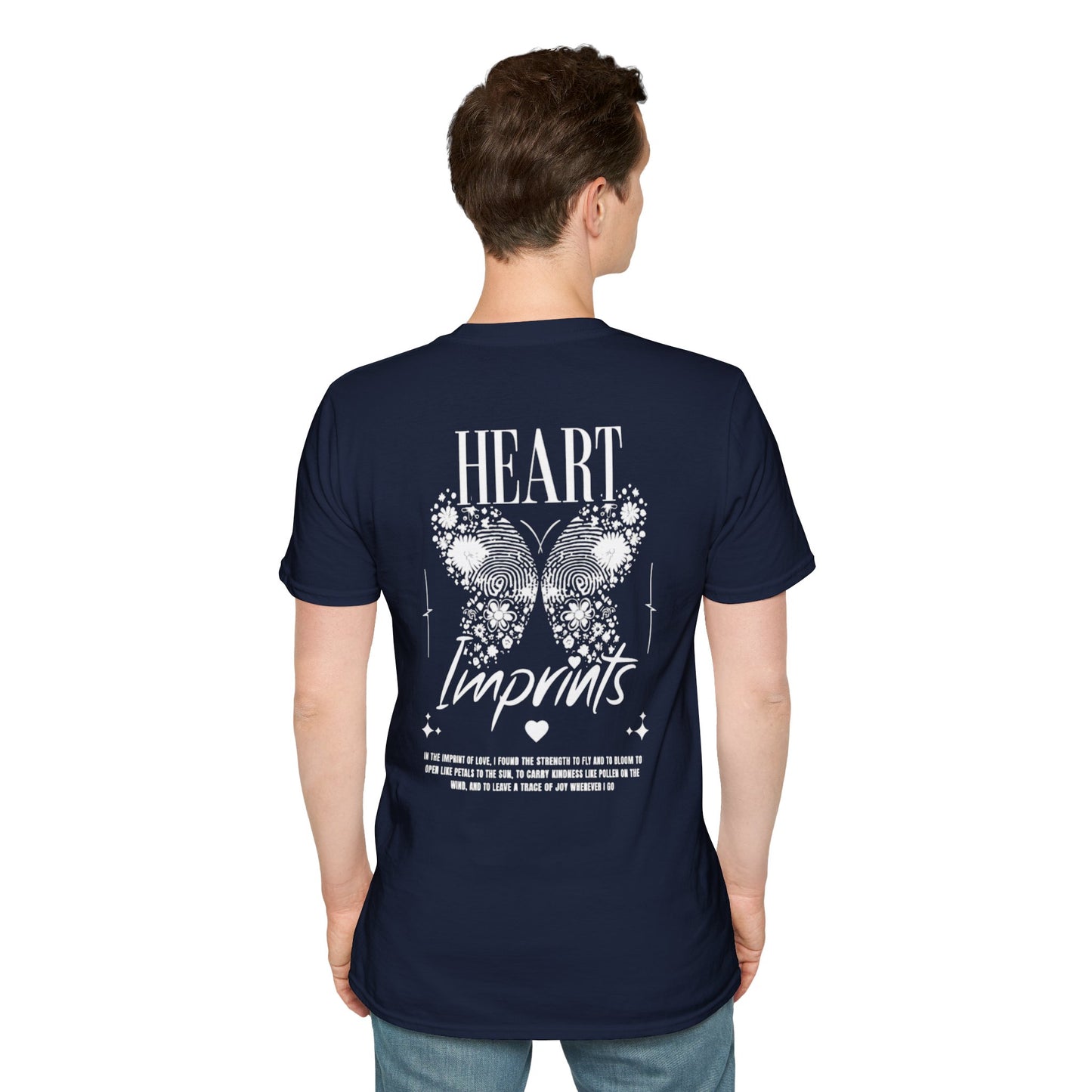 Heart Imprints T-Shirt –  Butterfly filled with Floral and Fingerprints and Typography Front and Back Design