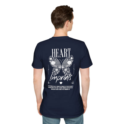 Heart Imprints T-Shirt –  Butterfly filled with Floral and Fingerprints and Typography Front and Back Design